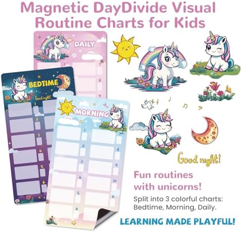 JJPRO Magnetic Bedtime/Morning/Daily Reward Routine Chart for Kids with Reward Jar-Bedtime Routine Chart,Reward Jar for Kids,Daily Checklist Reward Chart for Toddlers,Visual Schedule Board -Unicorn - Image 2