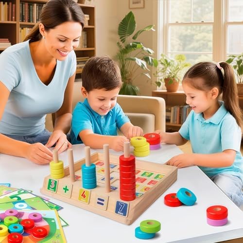 Lydaz Toddler Montessori Math Toys, Wooden Math Manipulatives with Counting Number Blocks, Preschool Kindergarten Learning Activities, Educational Math Toy for Kids 2-5, Christmas Stacking Puzzle Toy - Image 2