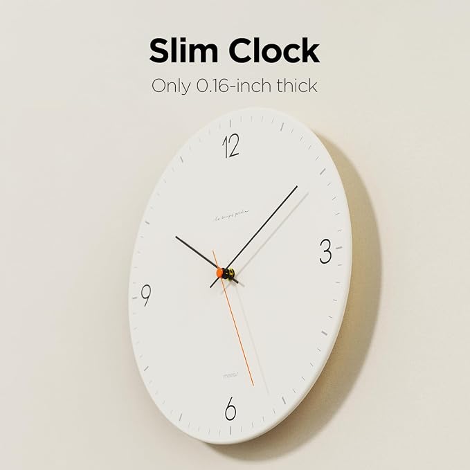 mooas Flatwood Wall Clock,12" Non-Ticking Sweep Movement (Simple White) - Image 5