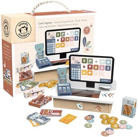 Speedy Monkey Wooden Cash Register | Pretend Shopping Set, 12 Pcs Playset by SpeedyMonkey