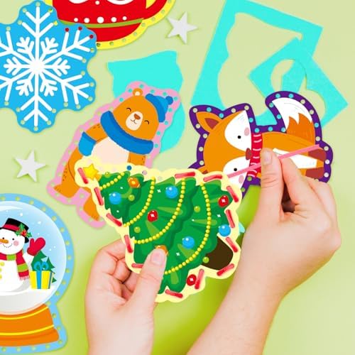 Winter Animal Lacing Cards For Kids 12 Packs Double Sided Sewing Kits Christmas Sewing Cards Educational & Learning Activities Fine Motor Skill for Boys Girls School Winter Holiday Party Supplies - Image 2