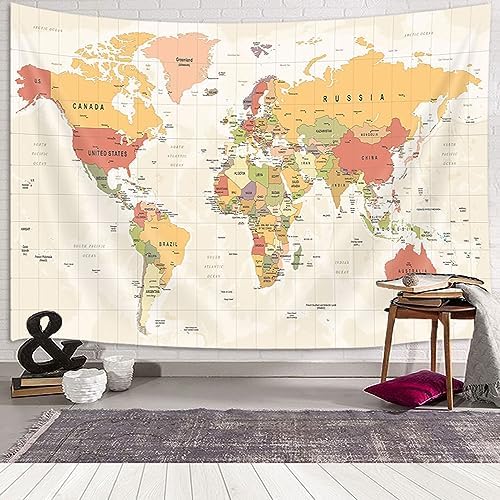 JAWO World Map Tapestry for Kids Student, with Countries and Major Cities Educational Vintage Asia Europe South City Topography America Africa Japan Wall Tapestries 80X60 Inch - Image 3