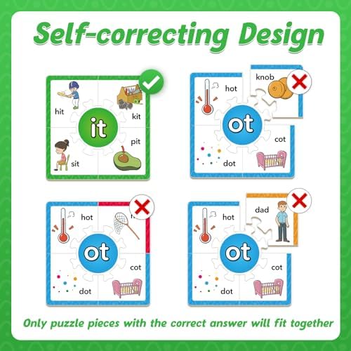 Torlam Phonics Puzzles Rhyming Games Phonics Games Flash Cards for Kids Toddler, Learn to Read Spelling Reading Sight Words, Short A E I O U Blends Site Words for Preschool Kindergarten Homeschool - Image 5