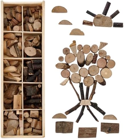 PH PandaHall Wooden Unfinished Craft Kits, Natural Wood Slices Loose Parts Play Materials Art Supplies for DIY Painting Building Sorting Activities Projects by PHPandaHall