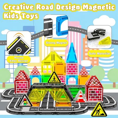 Mini Magnetic Tiles Road Set, STEM Building Toys for Kids Ages 3-8 - Image 2