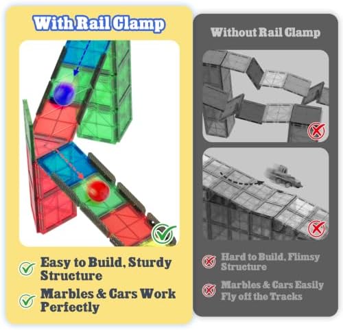 Magnetic Tiles Rail Pack 18-Pieces Magnetic Rail Clamps with Marble Run - Image 3