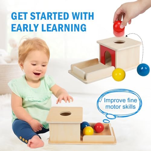 Adena Montessori Object Permanence Box, 3 Wooden Balls, Primary Colors - Image 6