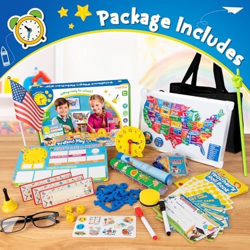 UOMTFAI Pretend Play Teacher Set, Kids Pretend Teacher Playset with Whiteboard Learning Clock Magnetic Numbers and Map Puzzles, Pretend Play Teaching Toys Learning Education Toys for Kids - Image 6