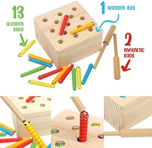 Boxiki kids Wooden Montessori Toys for Babies, Toddlers & Kids, Fine Motor Skills, Magnetic Worm Game for 3 Years Old - Image 4