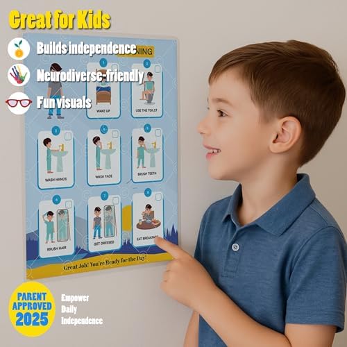 Morning Routine Chart for Kids – Step-by-Step Visual Schedule (9x12 Laminated) | Self-Care Educational Chart for Children, Special Needs & Autism – Morning Routine Support – English - Image 4