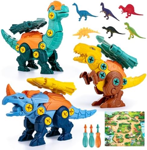 Dinosaur Toys for 3, 4, 5, 6, 7 Year Old Boys, Take Apart Dinosaur Toys for Kids, STEM Educational Construction Building Toy, Ideal Birthday Christmas Easter Gifts by BETLYS