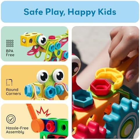 PicassoTiles STEM Learning Toys 250 Piece Building Block Kids Construction Engineering Kit Toy Blocks Children Early Education Playset w/Free IdeaBook, Power Drill, Clickable Ratchet, Age 3+ PTN250 - Image 6