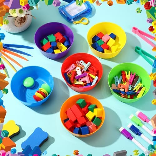 VioraWhite 24 Pcs Sorting Bowls with Tweezers, 6 Color Counting Toy Develops Fine Motor Skills, STEM Early Math Activity Set for Preschool Kids, Ideal for Back to School Learning - Image 4