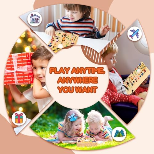Busy Board with 19 LED Light Switches, Montessori Toys for 1 2 3 Years Old, Wooden Sensory Board, Toddlers Activity Travel Toys for 1 2 3 Year Old Boy & Girl Birthday Gift (Big) - Image 5