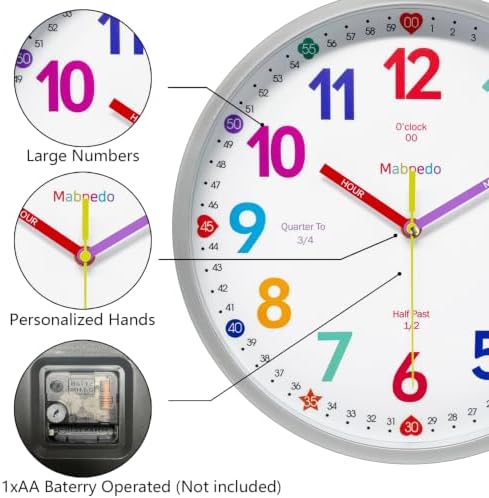 Colorful 8” Silent Learning Teaching Wall Clock for Kids Classroom - Image 6