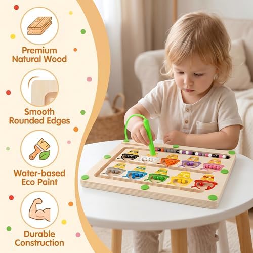 Magnetic Color & Number Maze, Montessori Wooden Puzzle Board, Educational Magnet Toy for Toddlers 2 3 4 5 Years Old, Fine Motor Skills Learning Game, Birthday for Boys Girls (ice Cream) - Image 5
