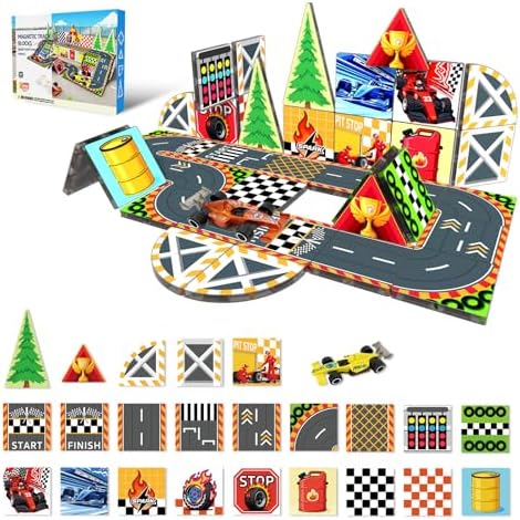 Magnetic Tiles Magnetic Building Blocks for Kids Ages 3-5 4-8, STEM Montessori Preschool Classroom Must Haves, Toddler Sensory Educational Toys for Boys Girls, Christmas Birthday Gift (Racing Car) - Image 5