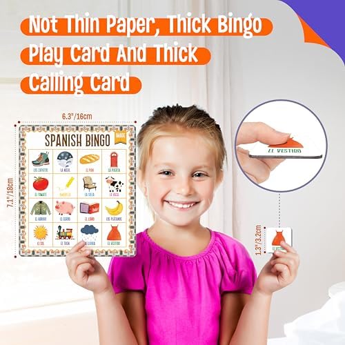 SpriteGru Spanish Bingo Game, 12 Vocabulary Bingo Board Game Bilingual Word Learning Educational Toys for Words Learning - Ages 5 and up (Up to 12 Players) - Image 3