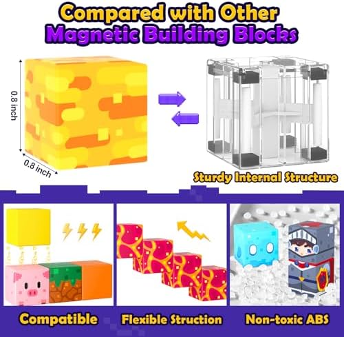 Soyee Magnetic Blocks 200 PCS - Magnetic Building Cubes Toys Build Mine Magworld Craft Cubes Portal Theme STEM Toys for Kids Ages 3-5 4-8 8-12 Birthday Gifts Boys Toys Ages 6-8 - Image 3