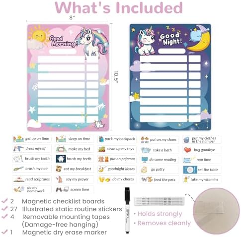 Magnetic Morning Bedtime Routine Chart for Kids,Toddler Daily Schedule Board, Unicorn Behavior Chart for Kids at Home,Toddlers Schedule Board - Image 2