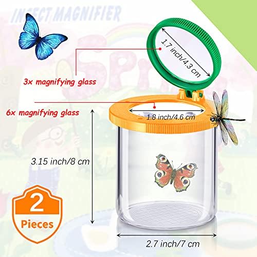 Skylety 2 Pieces Bug Jars Insect Viewer Catcher Bug Magnifying Insect Cage Container for Kids Children Science Nature Exploration Tool(Red,Yellow) - Image 3
