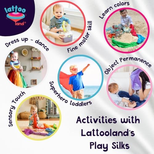 Lattooland Sensory Play Scarves – 6 Pcs | Multicolor Dance & Music Scarves for Kids | Juggling Scarves for Girls, Boys | 20" x 20" Soft Play Silks for Children | Rainbow Playsilks Babies 6 Months+ - Image 3