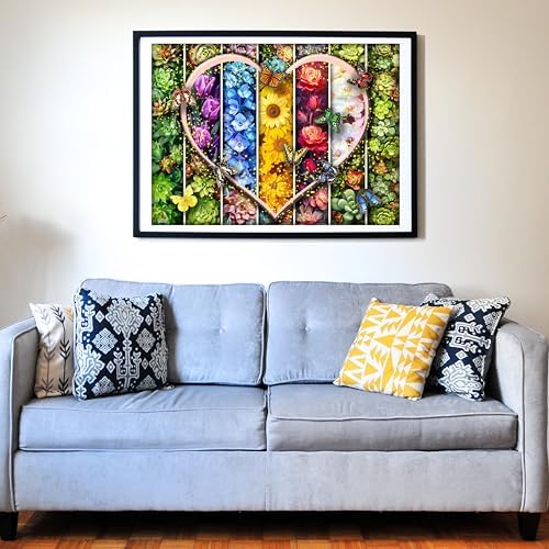 Think2Master Colorful Flowers Succulents & Butterflies 500 Pieces Very Large Pieces Jigsaw Puzzle for 13+ Adults & Seniors. Beautiful Vibrant Heart Valentine's Day Illustration 26.8” X 18.9” - Image 4