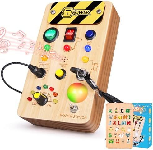 TINTECUSA Busy Board Montessori Toys for Toddler, Wooden Sensory Board Switch Toy with Color-Changing LED Light Up Travel Toys Educational Plane Travel Activity for 1-6 Year Old Girls & Boys Gifts by TINTECUSA