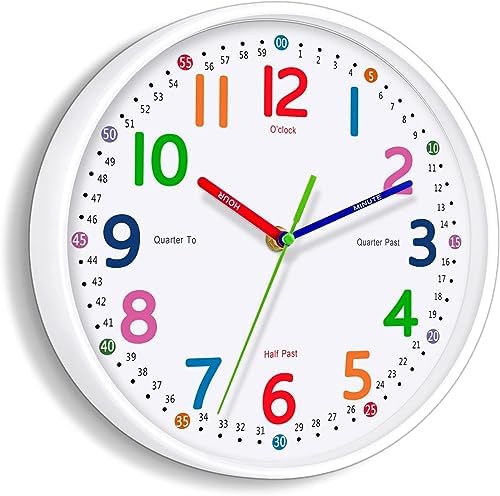 Silent Kids Wall Clock – Non-Ticking, Battery-Powered, Ideal for Teaching Time and Stylish Décor in Any Room - 14 Inch by Lantoo