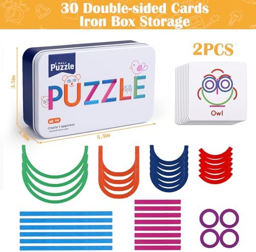 Vodolo 2pcs Wooden Pattern Blocks Sticks and Rings Learning Set,Smart Sticks for Kids 3 4 5 Years,Puzzle Stick Building Toys,Montessori Brain Blocks Preschool Toys Learning Resources - Image 2