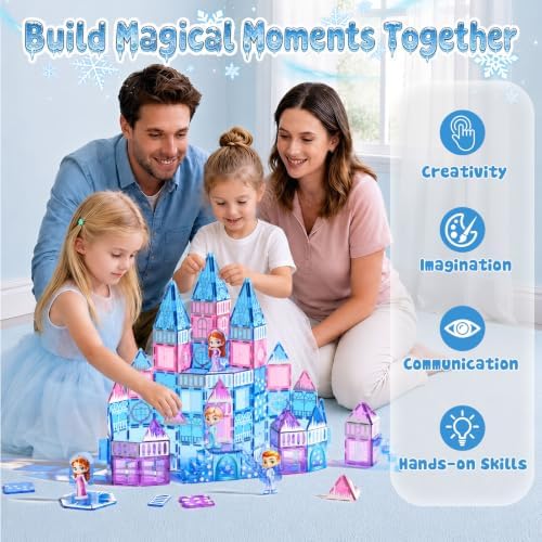 GobiDex 100PCS Magnetic Tiles Princess Castle Building Set with 4 Dolls - Image 6
