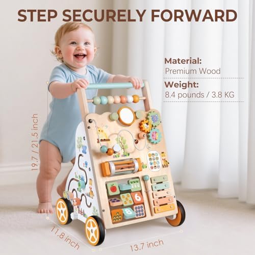 Wooden Baby Walker, Montessori Push Walker for Toddlers Learning Discovery - Image 6