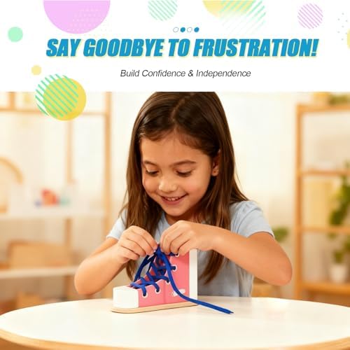 Learn to Tie Shoes for Kids, Wooden Lacing Sneaker Toy,Montessori Educational Toy for Toddlers Ages 4-8 - Image 2