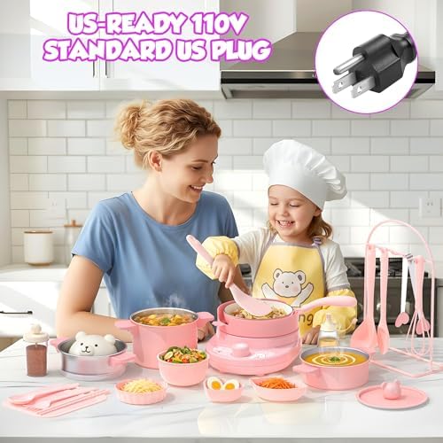 Gotoofun Kids Cooking Set Real for Mini Kitchen, Safe Kids Knife Set & Stove Burner, Montessori Cooking Toys for Boys Girls Ages 8-12, Beginner Friendly Food Making Kit (Pink) - Image 3