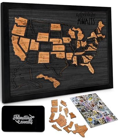 flinelife USA Landmarks Travel Map, 13x11, Wooden USA Map Puzzle, Perfect for Couples and Families Gift by flinelife