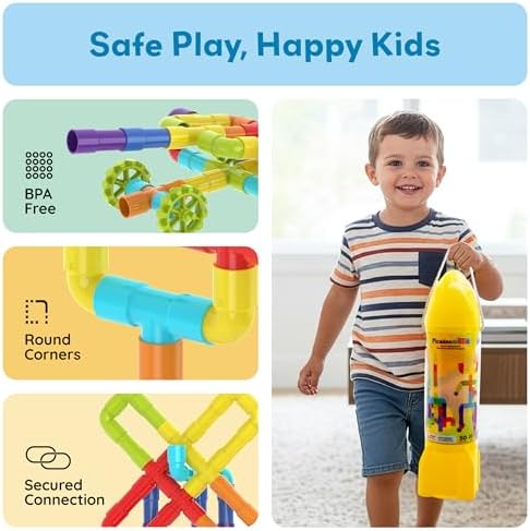 PicassoTiles Pipe Tube Construction Building Toys Stacking Toy Puzzle Game for Early Learning Montessori Playset Educational Connector Blocks Brain Development Kit Ages 3+ Toddler Boys & Girls PTT137 - Image 6