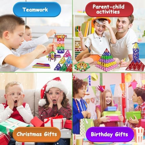 158Pcs Magnetic Building Sticks Blocks, Magnet Educational Toys STEM Toys Learning for Kids, 3D Construction Building Toy with Storage Bag - Image 2