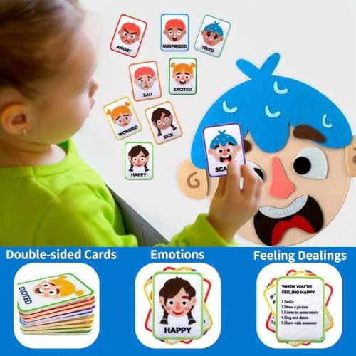 1Set Children's Felt Expression Face DIY Activity Toy, Children's Social Emotional Learning Activity Expression Board Emotional Expression, Educational Puzzle Game Early Education - Image 4