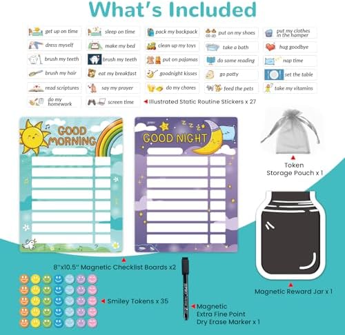 Magnetic Bedtime/Morning Routine Chart &Reward Jar for Kids -Toddler Morning Checklist Board,Daily Reward Routine Chart for Kids,Dry Erase Bedtime Reward Chart,Daily Schedule Chart at Home - Image 5
