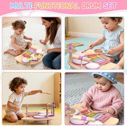 Kids Drum Set, Montessori Toys Wooden Musical Instruments for Baby Toddlers - Image 4