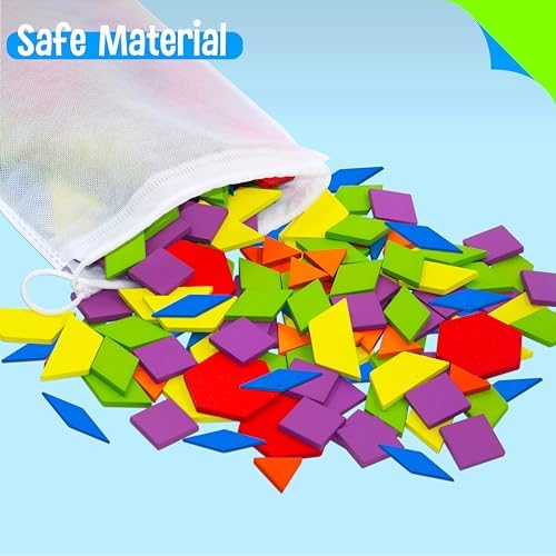 155 PCS Wooden Pattern Blocks Set, 24 Double-Sided Design Cards(48 Patterns) Geometric Shape Puzzle Fun Tangram Montessori Learning Toys for Kids Ages 4-8 (A Storage Bag & A Gift Box) - Image 5