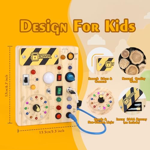 Hoarosall Montessori Toys Clock Wooden Busy Board with 11 LED Light switches, Tooddler Sensory Travel Toys for 1+ Year Old Baby and Toddler - Image 4