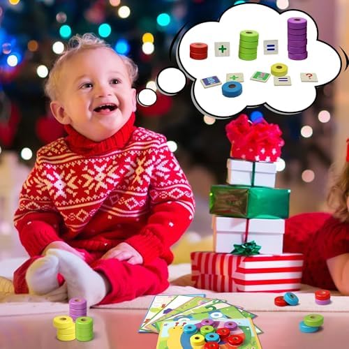 Lydaz Toddler Montessori Math Toys, Wooden Math Manipulatives with Counting Number Blocks, Preschool Kindergarten Learning Activities, Educational Math Toy for Kids 2-5, Christmas Stacking Puzzle Toy - Image 6