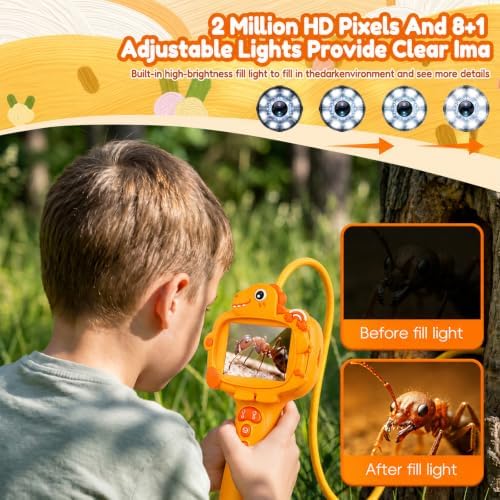 Kids Borescope Camera with Light-STEM Science Educational Toy for 3 4 5 6 7 8 Years Old Boys & Girls Birthday Gift-Discovery & Exploration Flexible Snake Scope Battery (Orange Dinosaur) - Image 3