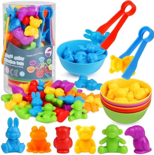Counting Animals Color Sorting Matching Games with Sorting Bowls Montessori Sensory Early Educational Toys Learning Fine Motor Skill & Counting Math Toys Gift for 3 4 5 Year Old Boys Girls by Skrtuan
