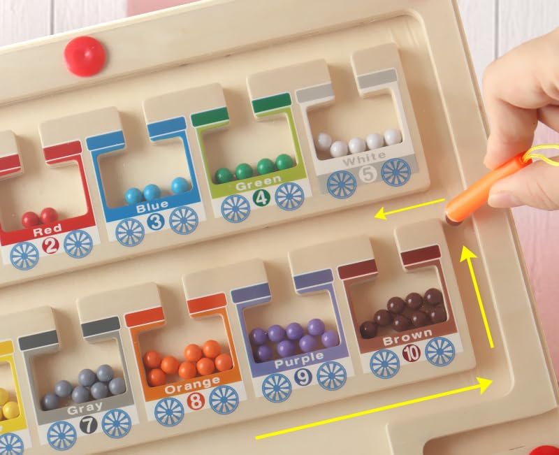 Montessori Practical Life/Science/Math Magnetic Colors Numbers 1-10 Maze Moving Magnet Beads Train Carriages Classroom Game Puzzles Counting Matching Montessori Toys for Boys Girls 3 4 5 6 7 Years Old - Image 6