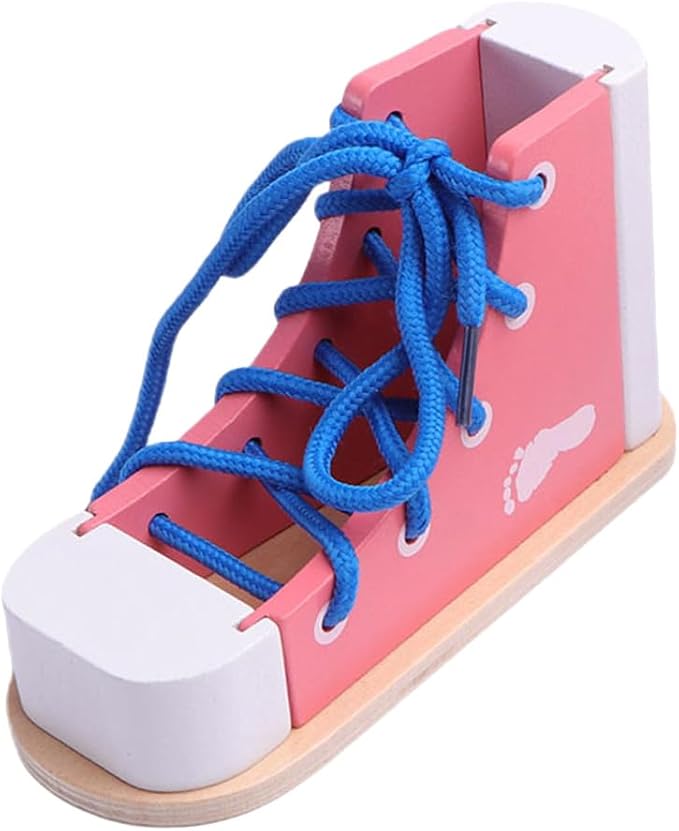 NUOBESTY Shoe Tie Practice for Kids Learn to Tie Shoes Wooden Lacing Toy Shoelaces Tying Teaching Prop Montessori Early Education Toy Pink by NUOBESTY