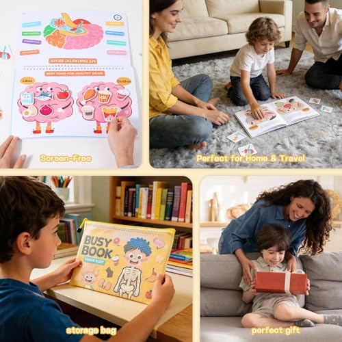 Montessori Busy Book for Toddlers 3-5, Human Body Anatomy Busy Book for Kids, Preschool Learning Activities, Autism Sensory Toys, Quiet Book Travel Toys, Educational Gifts for Boys Girls Ages 3-6 - Image 3