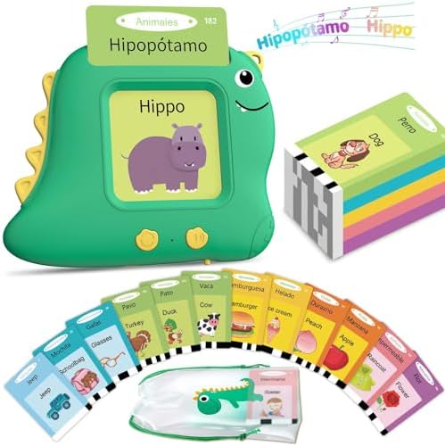 Spanish Talking Flash Cards, Bilingual Español & English Toys for Age 2-5 by AlotwanKidsToys