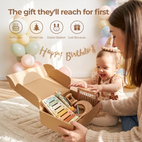 Wooden Xylophone Musical Instrument Sets Toy for Kids, Rattle Bell Montessori Cloud Toddler Music Percussion Toys, Christmas Birthday Gifts for Boys Girls - Image 5